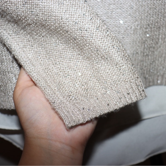 EUC Cream & White Sequin Crewneck White House Black Market Size S - Picture 6 of 9